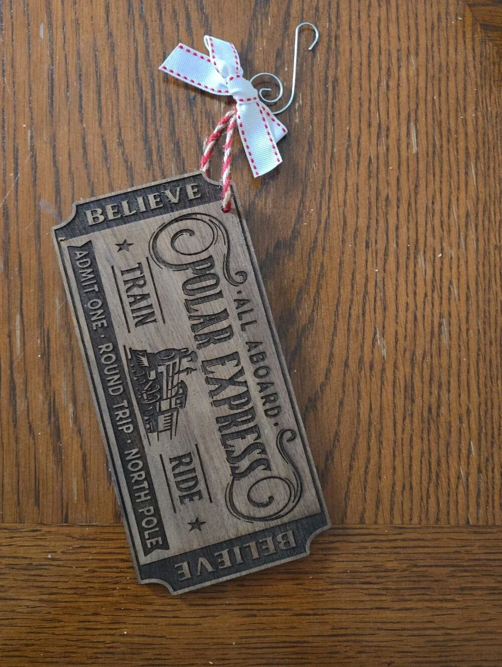 Laser Engraved Wooden 'Polar Express' Holiday Ornament - Brown